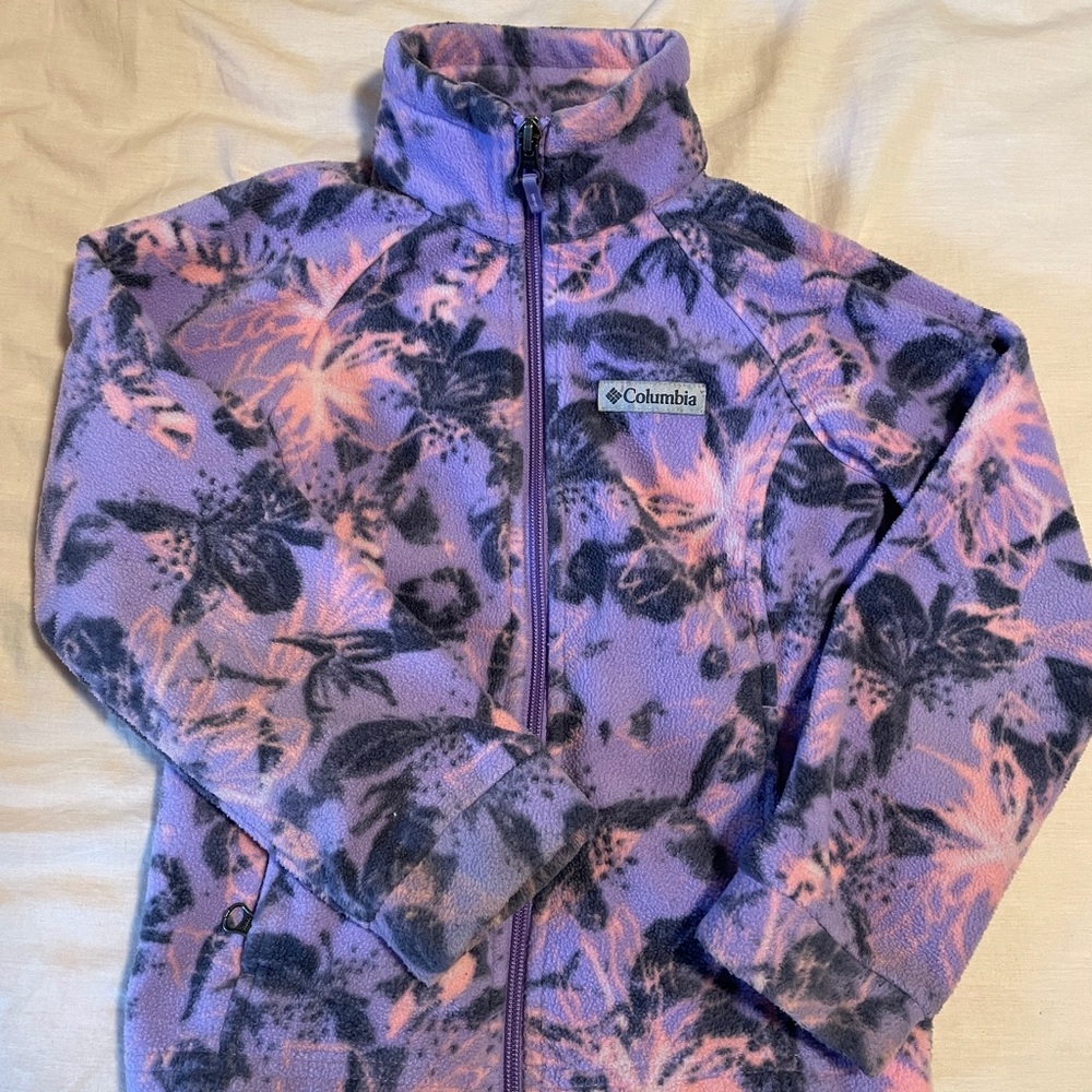 Columbia Lavender and Black Patterned Fleece Jacket